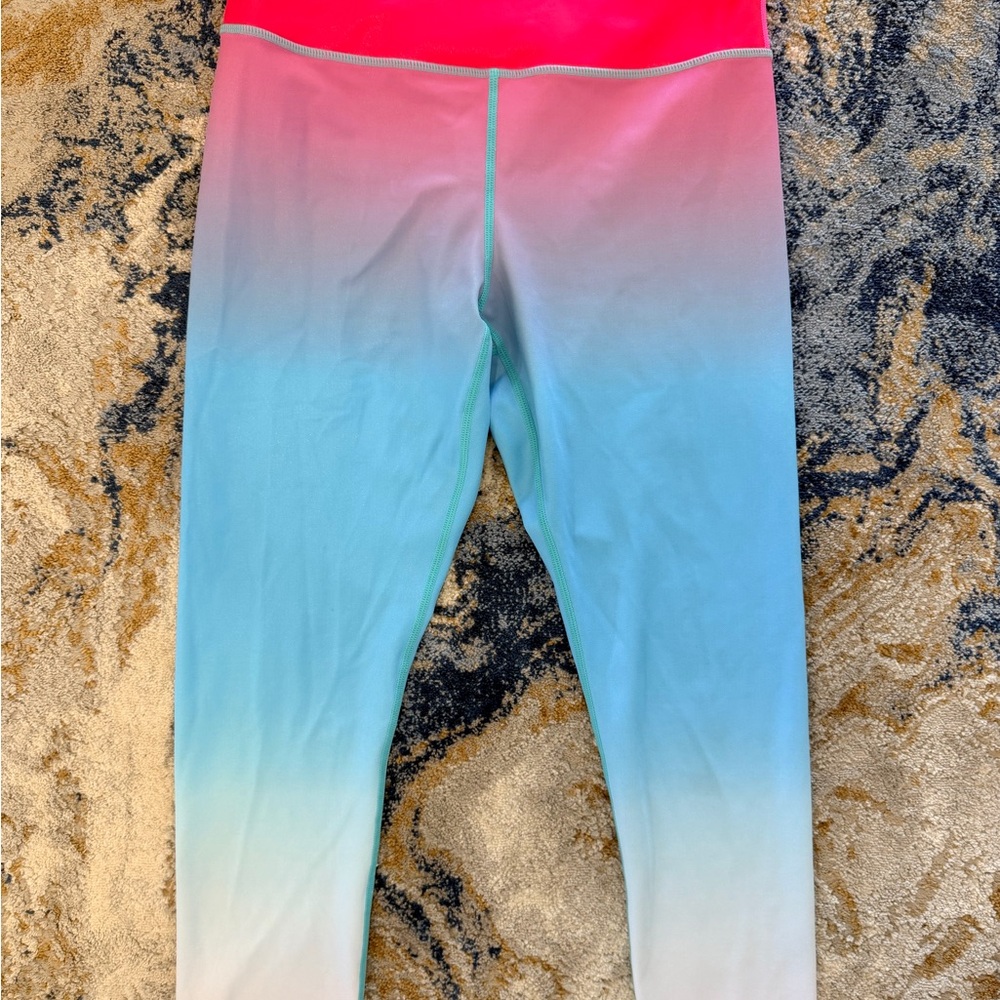 ZYIA Ombre Pink to Blue Leggings with Neon Pink Waistband